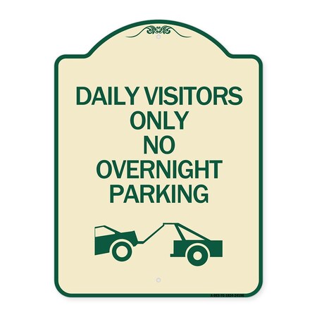 Signmission Day Visitors No Overnight Parking W/ Graphic Heavy-Gauge Aluminum Sign, 24" x 18", TG-1824-24196 A-DES-TG-1824-24196